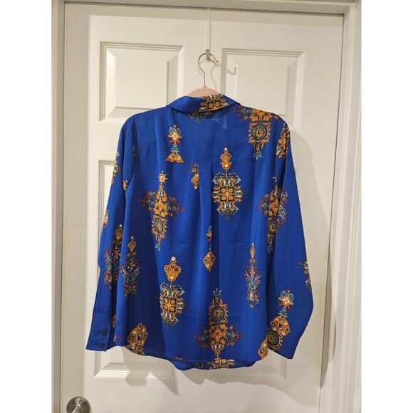 Motto Australia Baroque Print Blouse Blue Button Down AU 14 US 10 NWOT - Picture 7 of 7